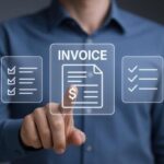 digital invoice processing businessman interacting with virtual interface for streamlined financial management and automated billing photo